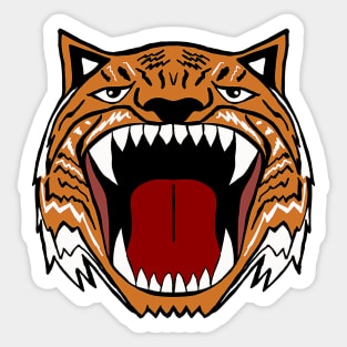 Fierce Roaring orange and black tiger with sharp teeth Sticker